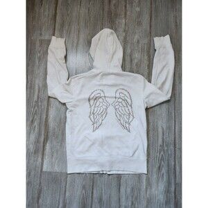 Victoria's Secret Sequin Wings White Zip Up Hoodie Supermodel Essentials White L